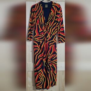 Anne Klein abstract faux wrap midi dress.